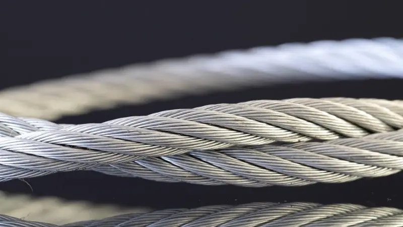 Steel garage door lift cable close-up